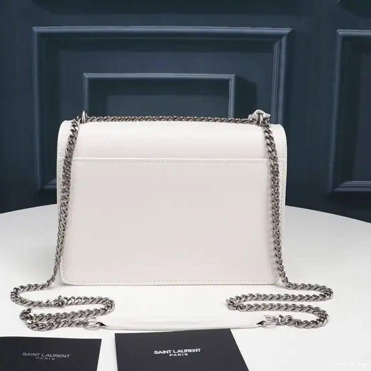 CHEAP Medium Sunset Bag Laurent In Leather White Silver Chain Saint 0403
